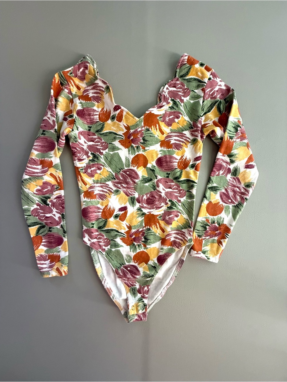 Vintage 90s Scalloped Bodysuit Floral Long Sleeves size Medium